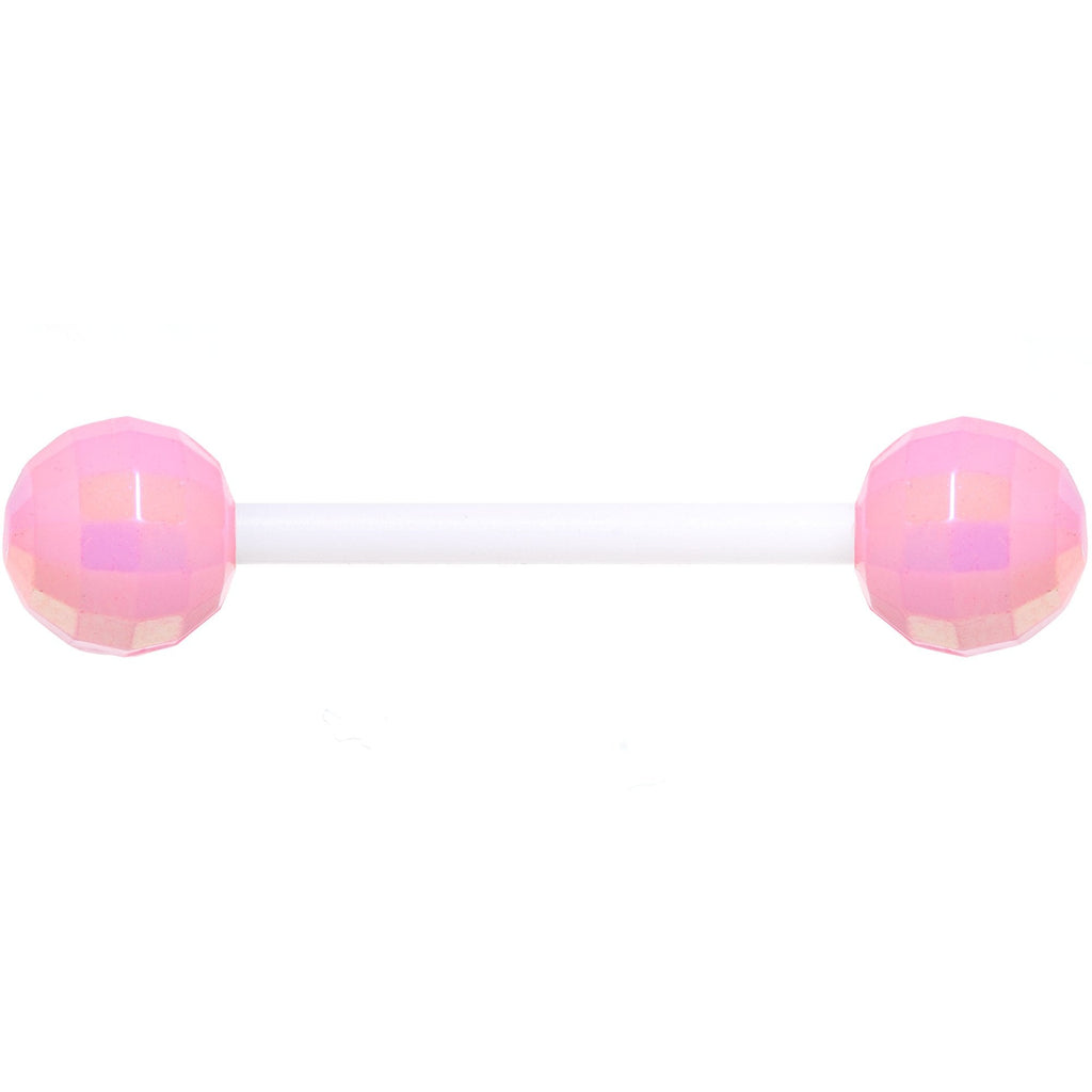 Flexible Acrylic Iridescent Pink Disco Ball Barbell Tongue Ring