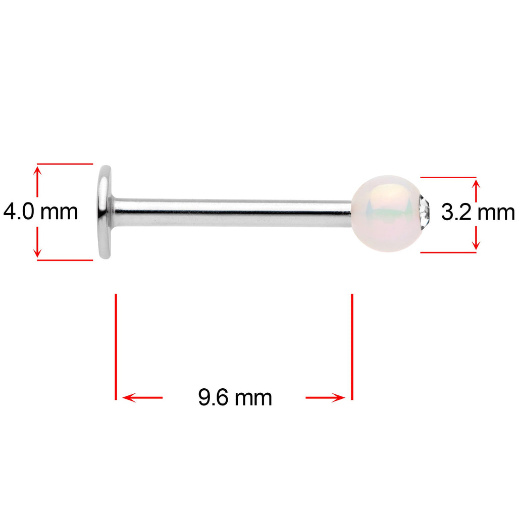 16G 3/8 Clear Gem White Pearlescent Labret Monroe Tragus