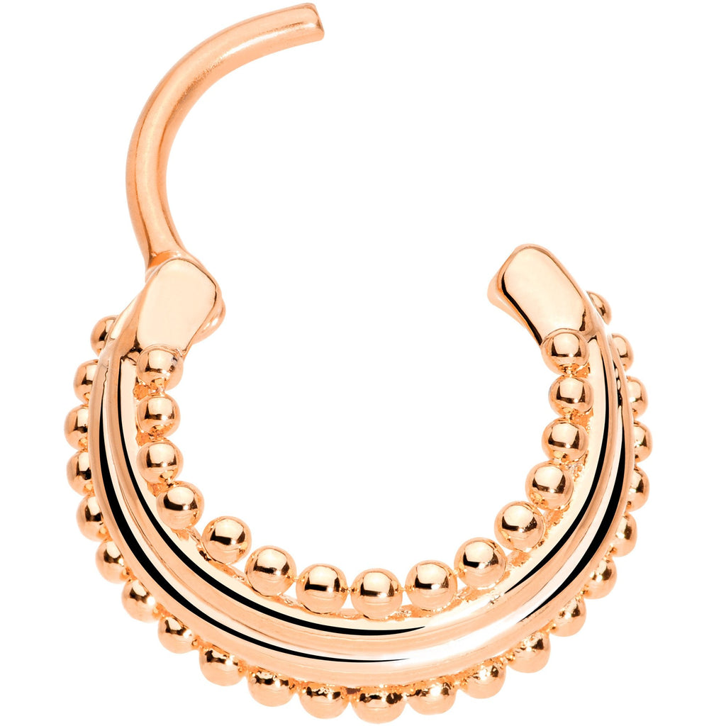 16G 3/8 Rose Gold Tone Delicate Dots Hinged Septum Ring