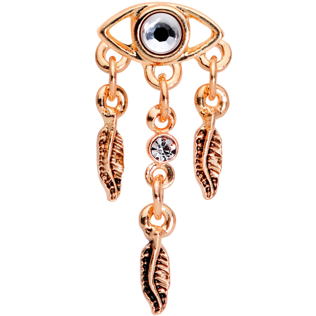 16G Clear Gem Rose Gold Tone Eye Feather Cartilage Tragus Earring