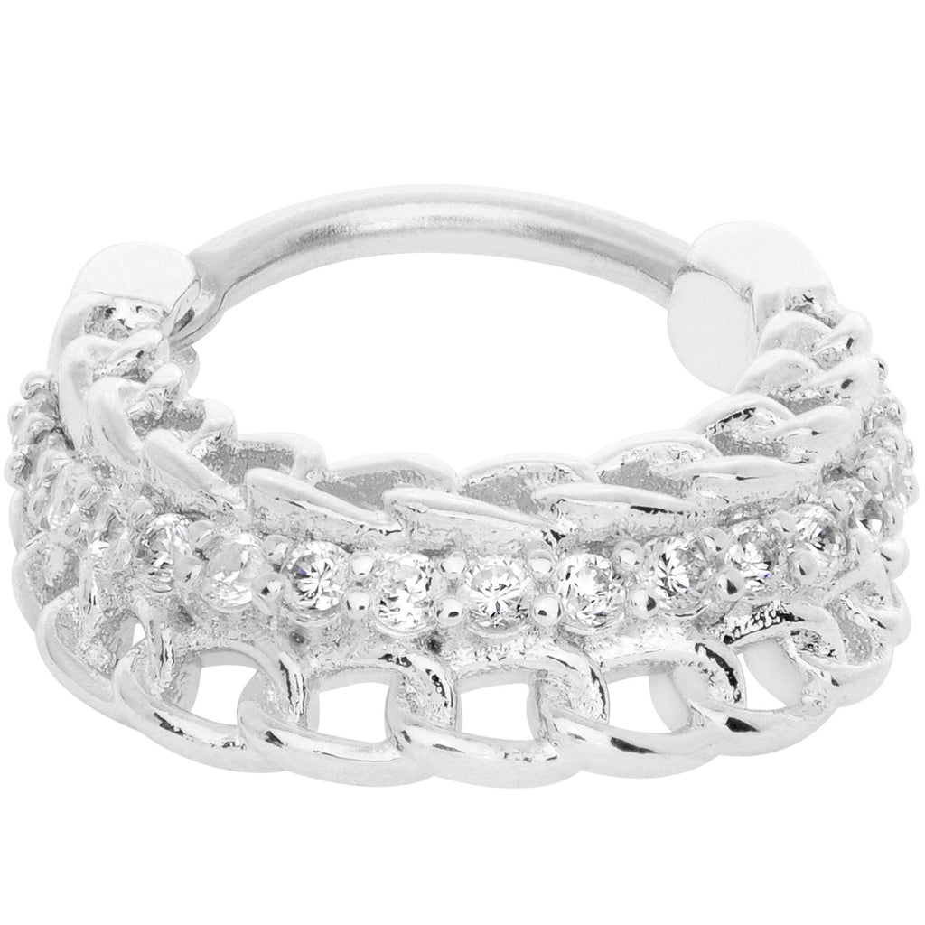 16G 3/8 Clear CZ Gem Chain Hinged Septum Ring
