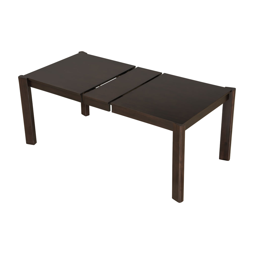 Modern Farmhouse Extendable Dining Table Set with Solid Wood Rattan Chairs – Expandable 59' to 73' for 4-8 Guests in Walnut & Champagne