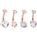 Clear Gem Rose Gold Hue Round Rhombus Heart Star Belly Ring Set of 4