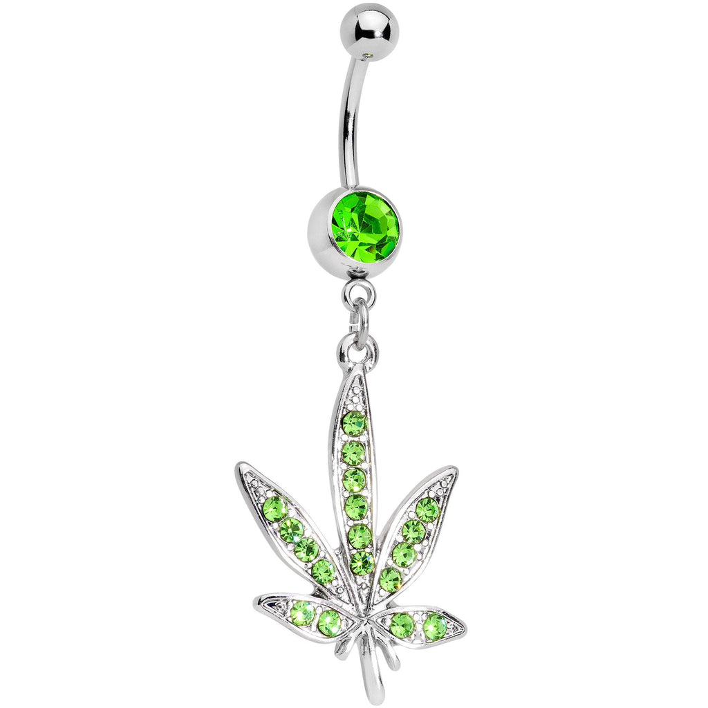 Green Gem 420 Somewhere Marijuana Dangle Belly Ring