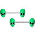 14G 9/16 Green Glow in the Dark Aliens Barbell Nipple Ring Set
