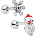 Clear Gem Winter Fun Snowflake Snowman Cartilage Tragus Set of 2