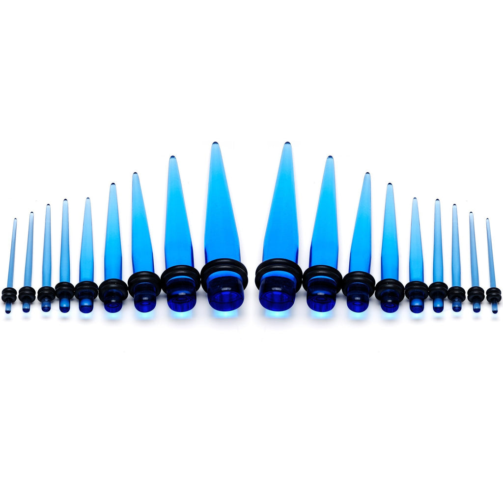14 to 00G Light Blue Acrylic Straight Taper 18 Piece Stretching Kit