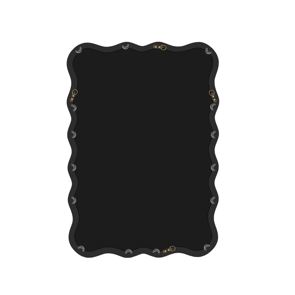 Solid Wood Wavy Rectangle Mirror-Black 40" x 28" Modern Mirror Wall Decor for Bathroom, Bedroom, Living Room, Dining Room, Cloakroom, Entryway