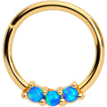 16G 3/8 Blue Synthetic Opal Gold Tone Hinged Segment Ring