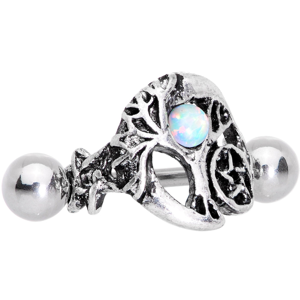 16G 1/2 White Synthetic Opal Pentagram Tree Cartilage Cuff