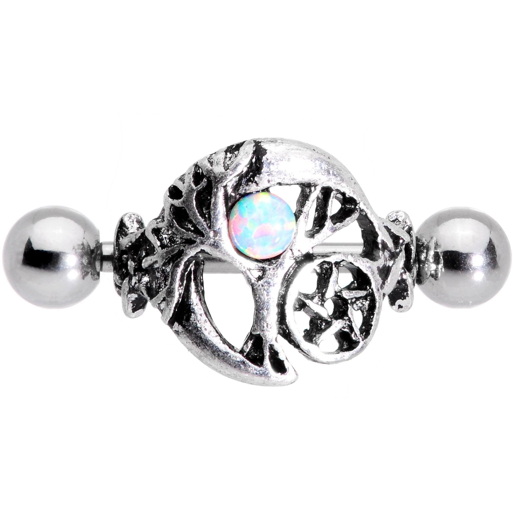 16G 1/2 White Synthetic Opal Pentagram Tree Cartilage Cuff