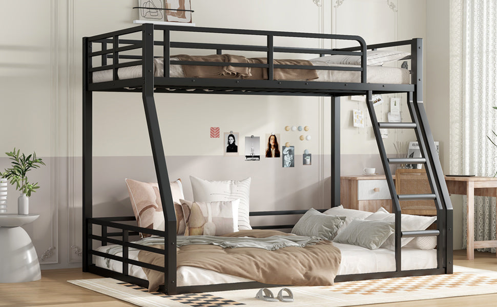 Metal Bunk Bed, Twin over Full Floor Bunk Bed Frame,Heavy-Duty Bunk Bed for Kids, Teens, Adults, Noise-reduced Design, Black