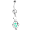 Clear Gem Glow in the Dark Paw Print Dangle Belly Ring