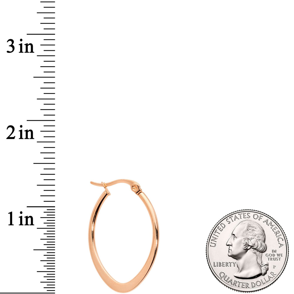 30mm Rose Gold Tone PVD Stainless Steel Oval Hoop Earrings