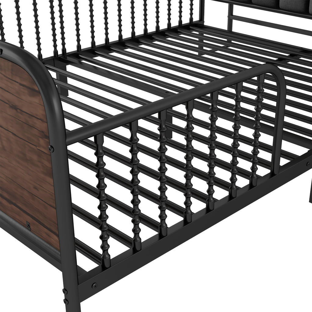 Full Size Metal Platform Bed Frame with Light, Kids Full Metal Bed with Upholstered and Storage Headboard, Black (Expect Arrival Date 2025/10/5)