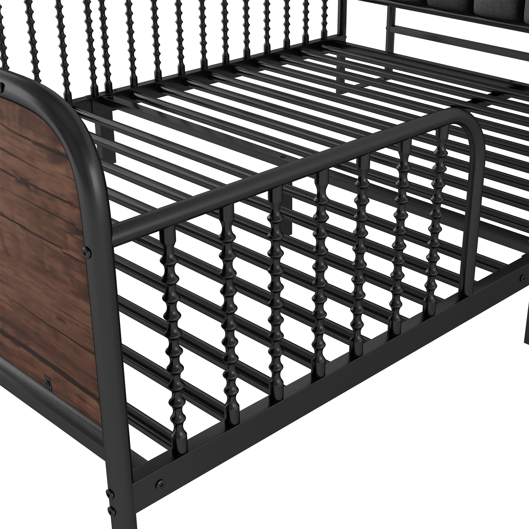 Full Size Metal Platform Bed Frame with Light, Kids Full Metal Bed with Upholstered and Storage Headboard, Black (Expect Arrival Date 2025/10/5)