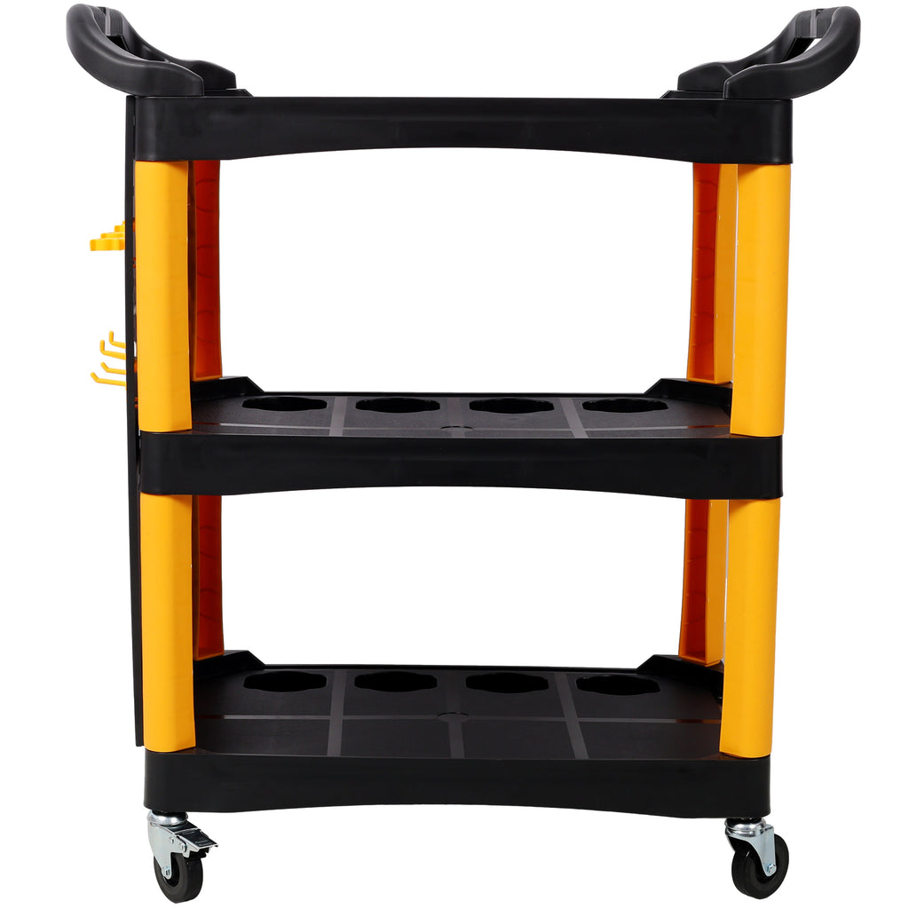 3 Tier Rolling Auto Detail Cart With Wheels,With Panel & Hook,for Detailers Garage, Workshop, Repair Shop, Storage Tool, Yellow&Black
