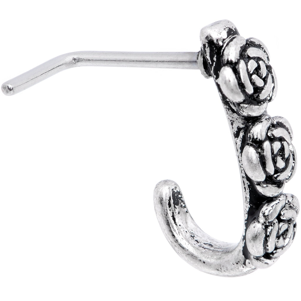 20G Ring of Roses Faux Hoop L Shaped Nose Ring