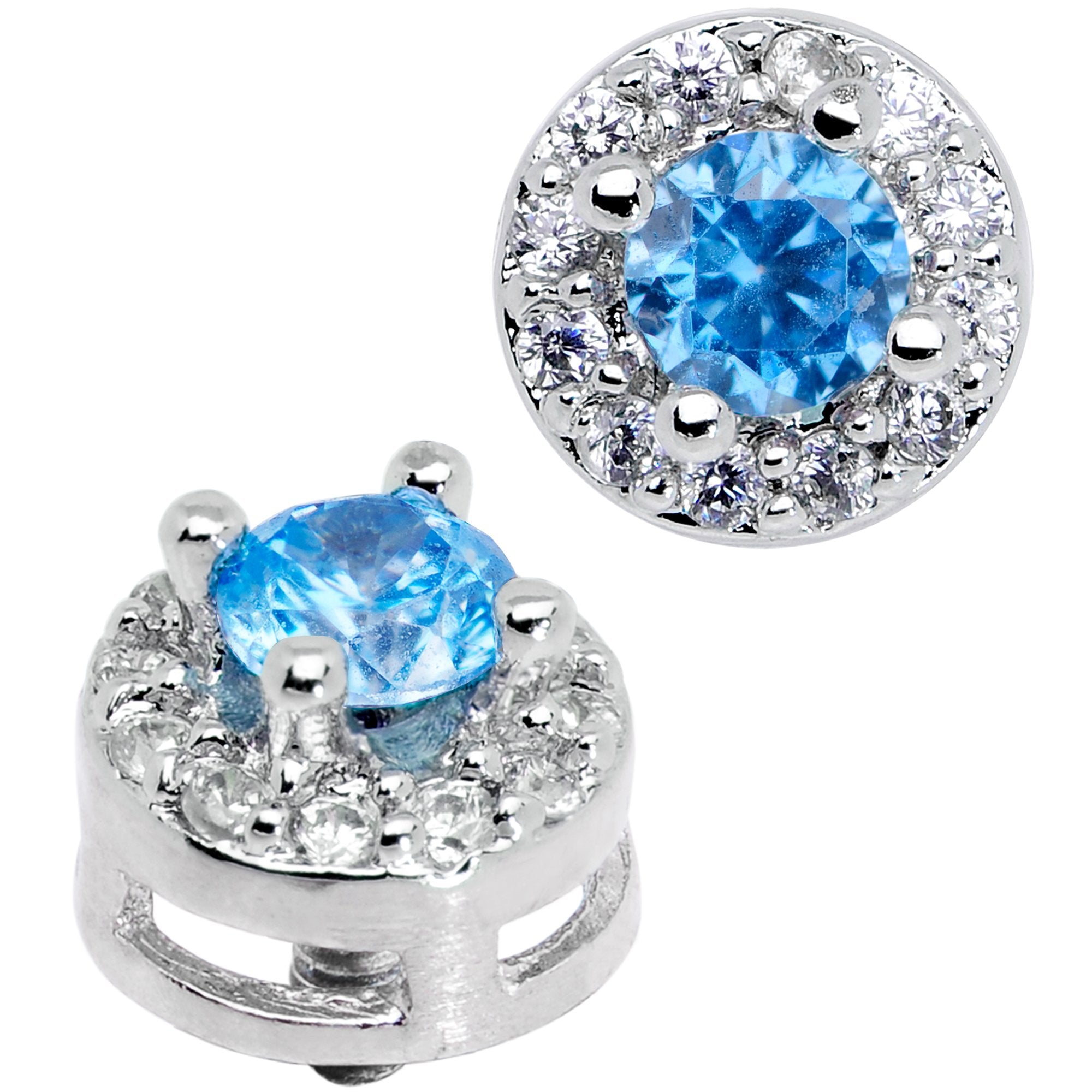 14G Light Blue CZ Two Tier Externally Threaded Dermal Anchor Top