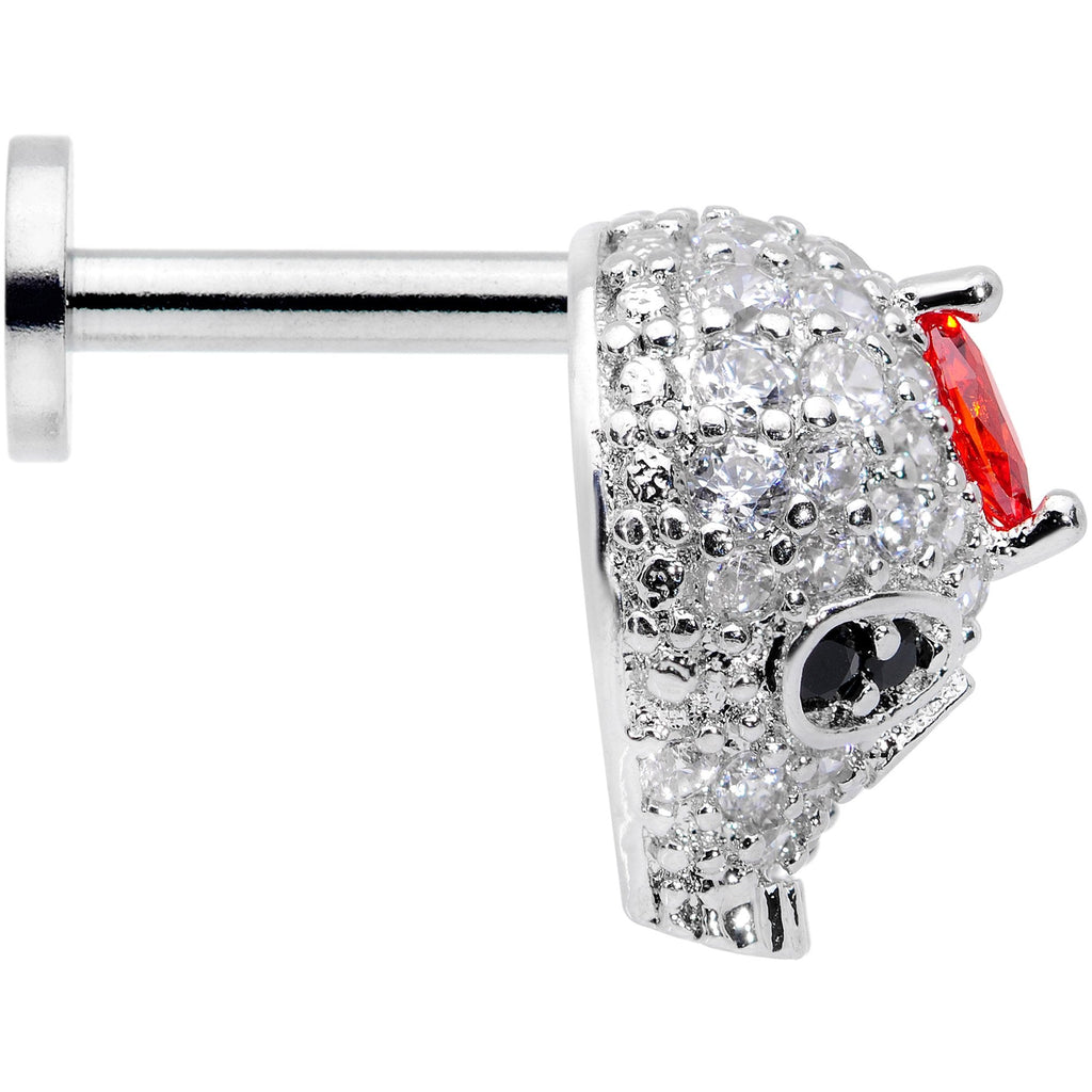 16G 1/4 Clear Red CZ Gem Punk Skull Labret Monroe Tragus