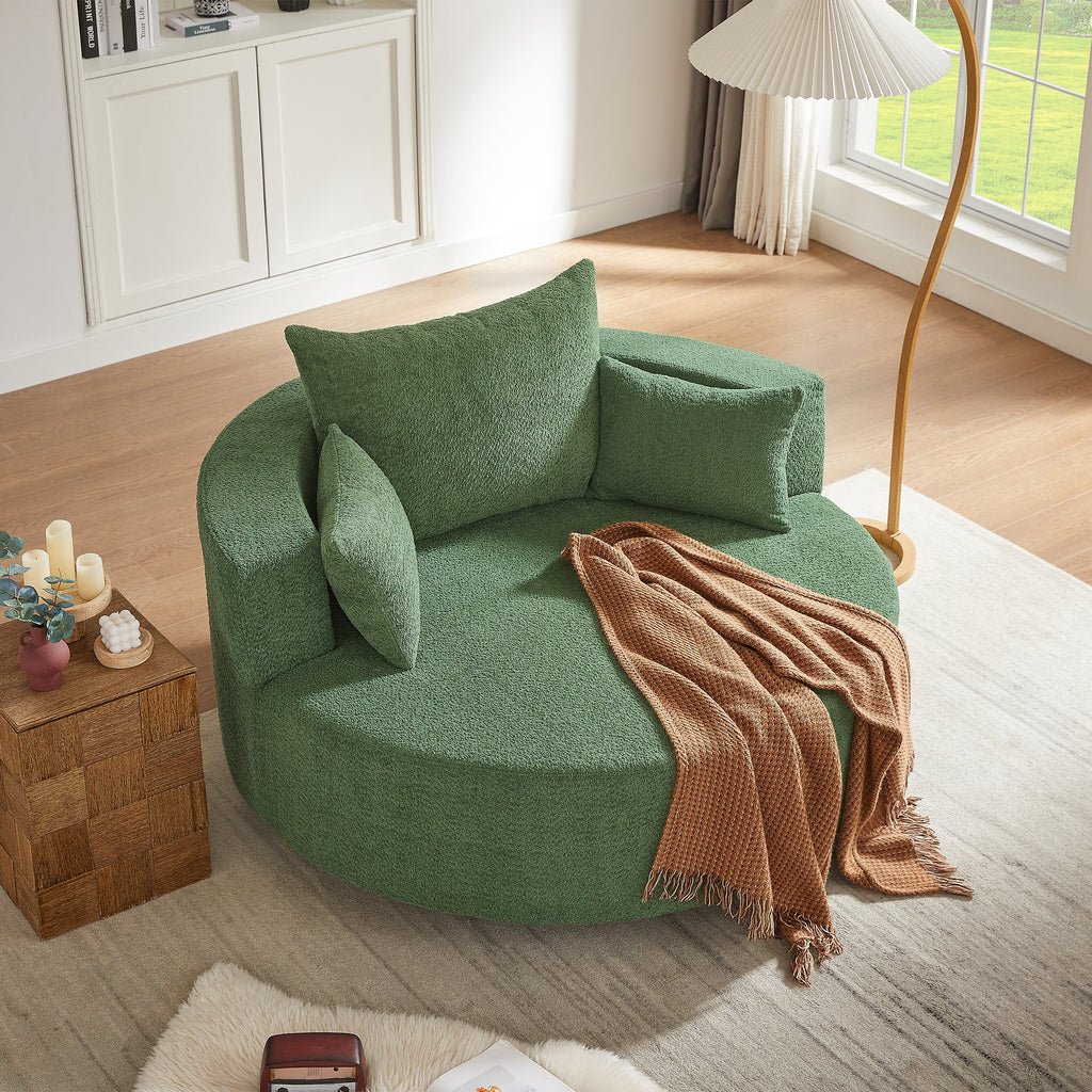 Modern 360° Swivel Accent Barrel Chair with Removable Pillows in Green Chenille for Living Room and Office