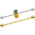 14G Yellow Green Gem Pineapple Twisted Industrial Barbell Set
