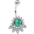 Clear CZ Gem Green Faux Opal Diadem Belly Ring