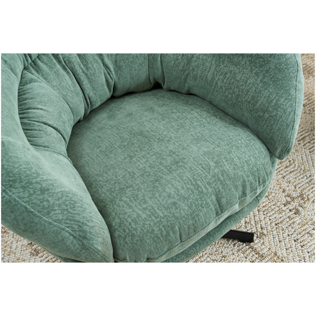 Modern Chenille Office Chair, 360° Swivel Club Chair/Accent Chair with Removable Cushion, Round Office Chair, Black Metal Base, Cotton Material, Living Room, Bedroom, Reading Corner, Office (Green)