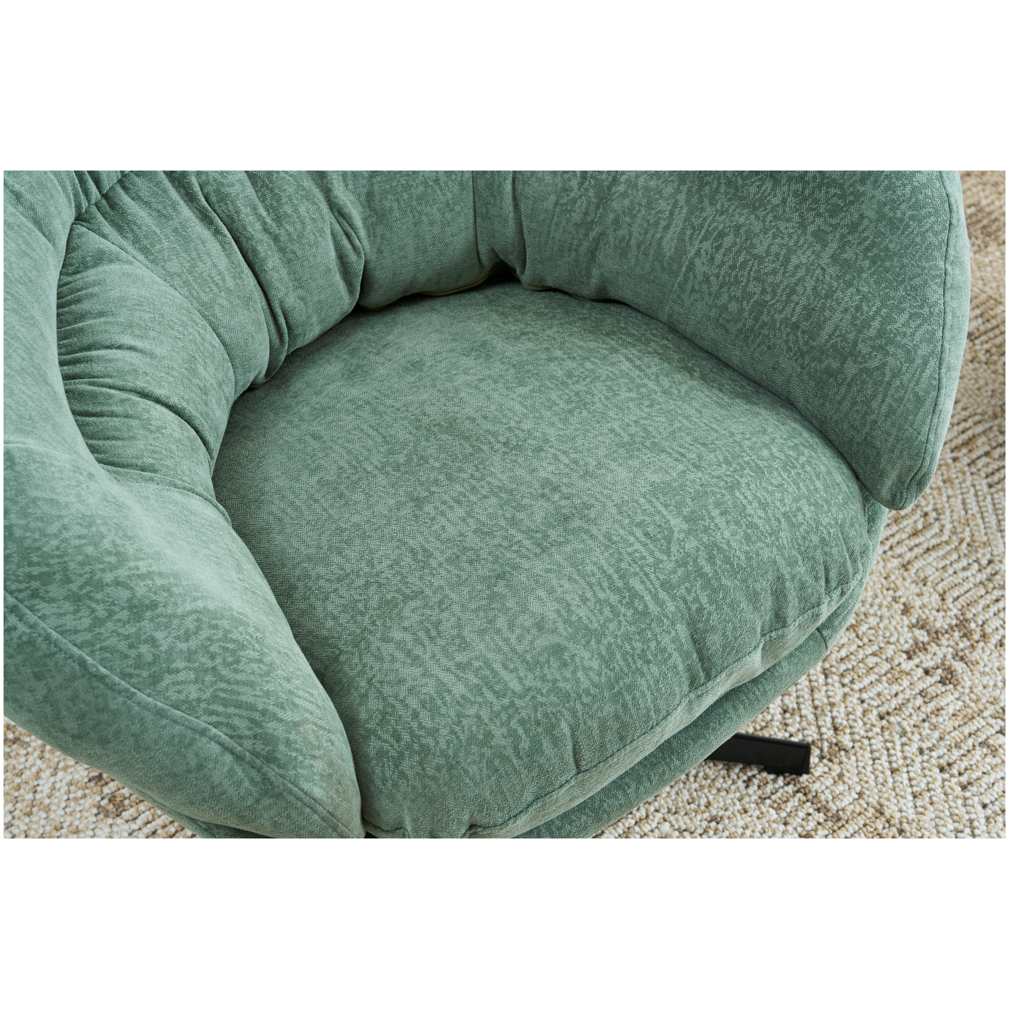 Modern Chenille Office Chair, 360° Swivel Club Chair/Accent Chair with Removable Cushion, Round Office Chair, Black Metal Base, Cotton Material, Living Room, Bedroom, Reading Corner, Office (Green)