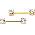 14G 9/16 Clear CZ Gem Gold Tone Barbell Nipple Ring Set