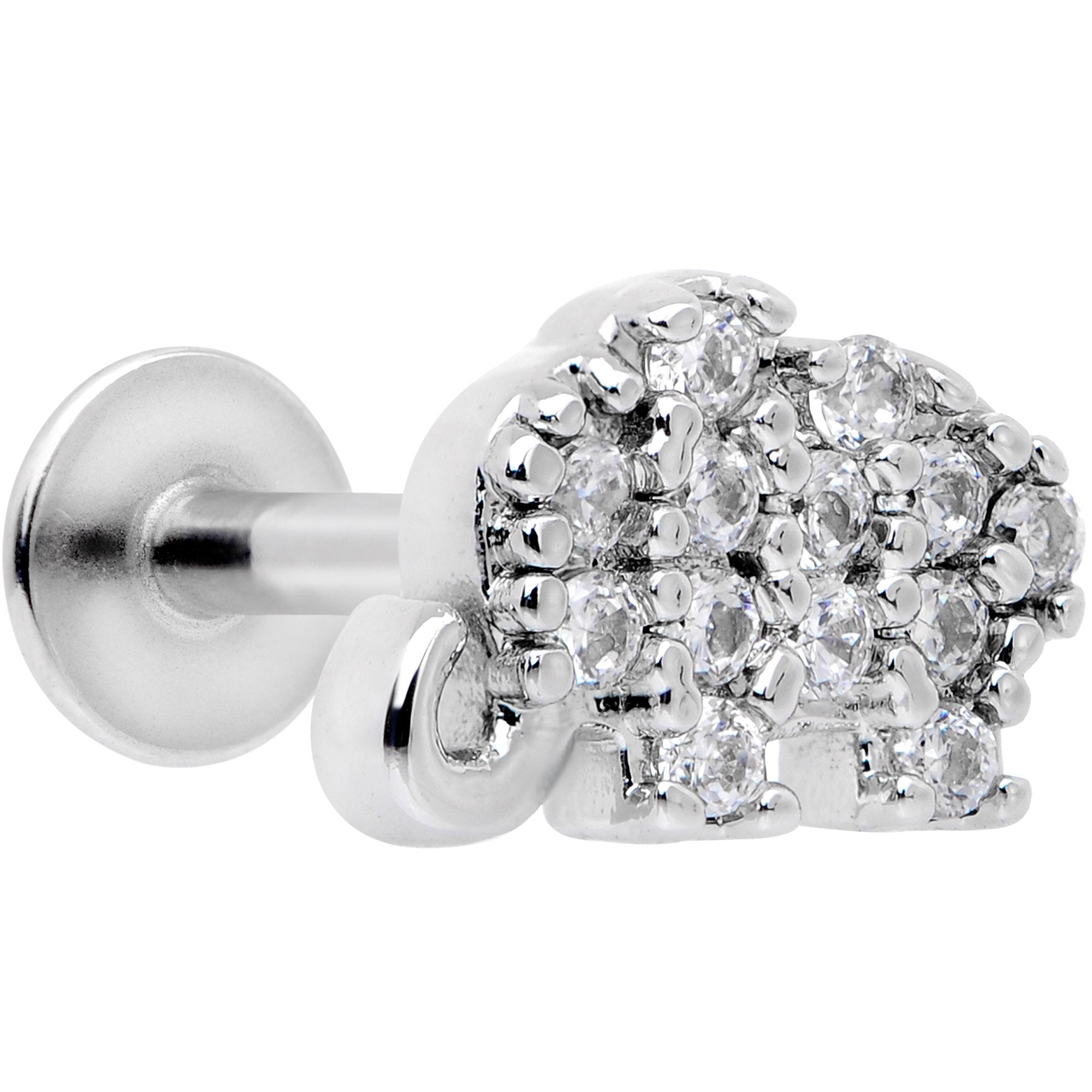 16G 5/16 Clear CZ Gem Lucky Elephant Labret Moroe Tragus