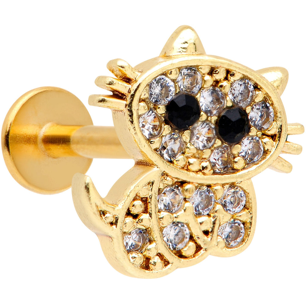 16G 5/16 Clear CZ Gem Gold Tone Glamour Cat Labret Monroe Tragus