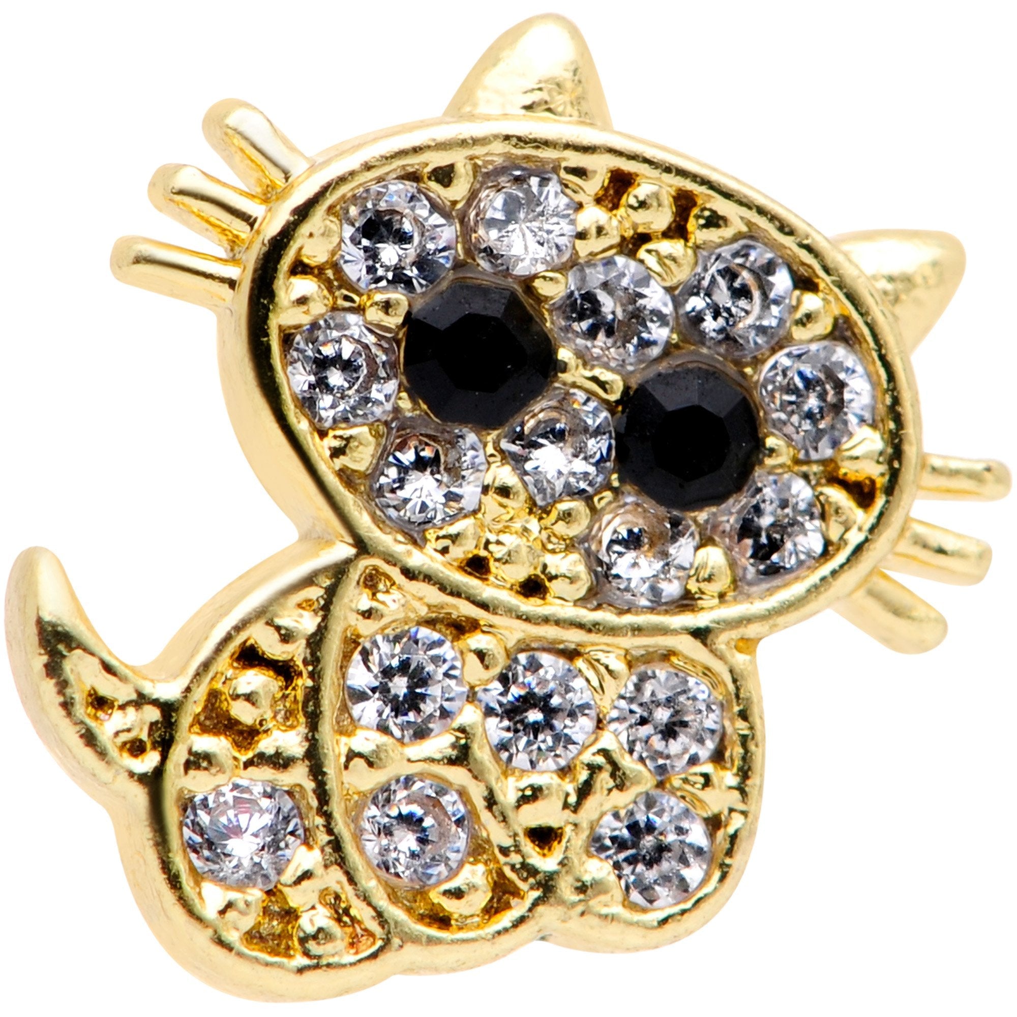 16G 5/16 Clear CZ Gem Gold Tone Glamour Cat Labret Monroe Tragus