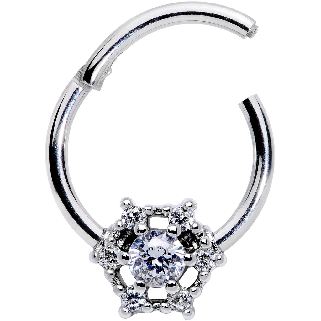 16G 3/8 Clear Gem Web of Glamour Hinged Segment Ring