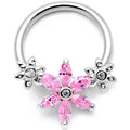 16G 3/8 Pink CZ Gem Flower BCR Captive Ring