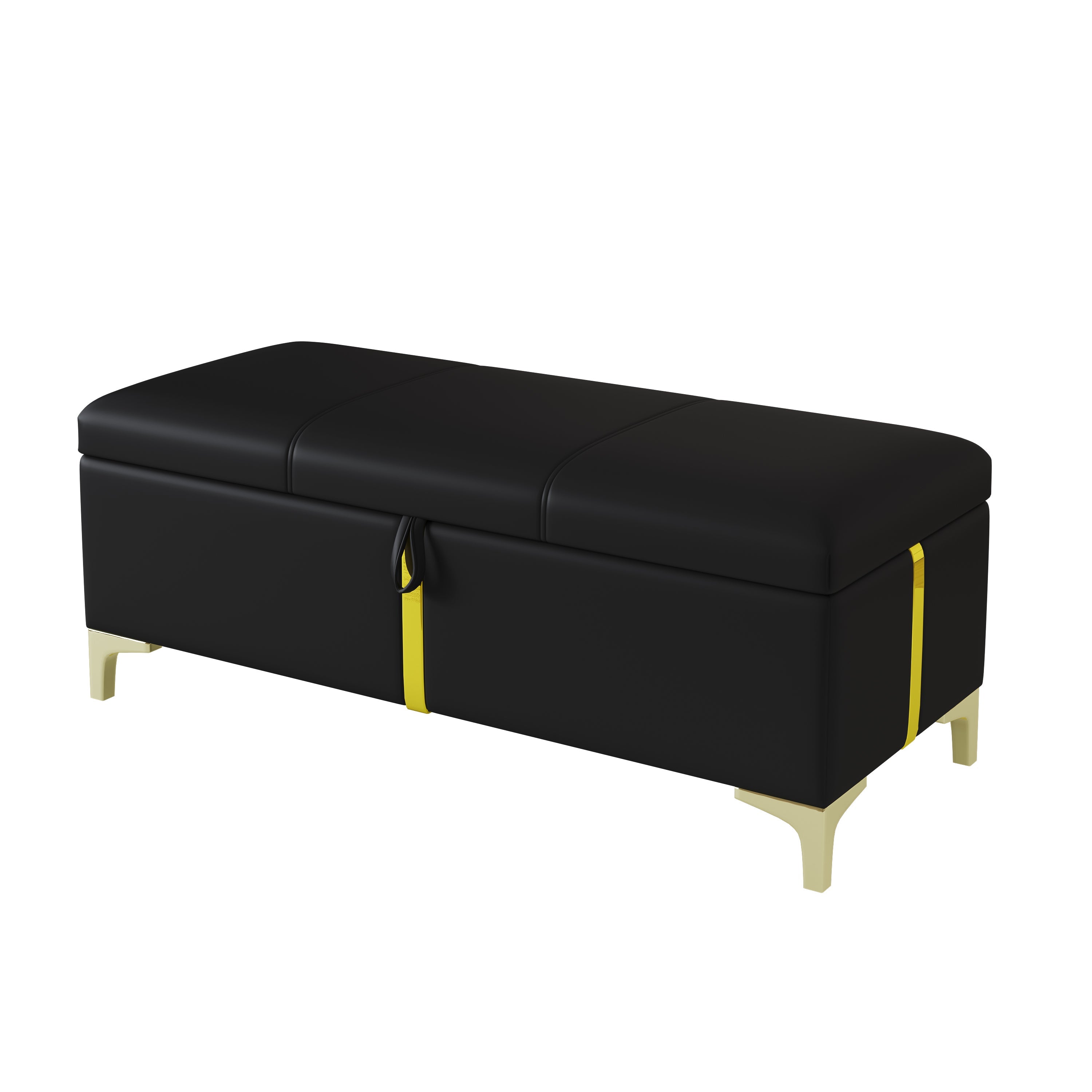 2-Pieces Bedroom Sets,Queen Size Upholstered Platform Bed with Hydraulic Storage System,Storage Ottoman with Metal Legs,Black(Old SKU:N733S207778B)
