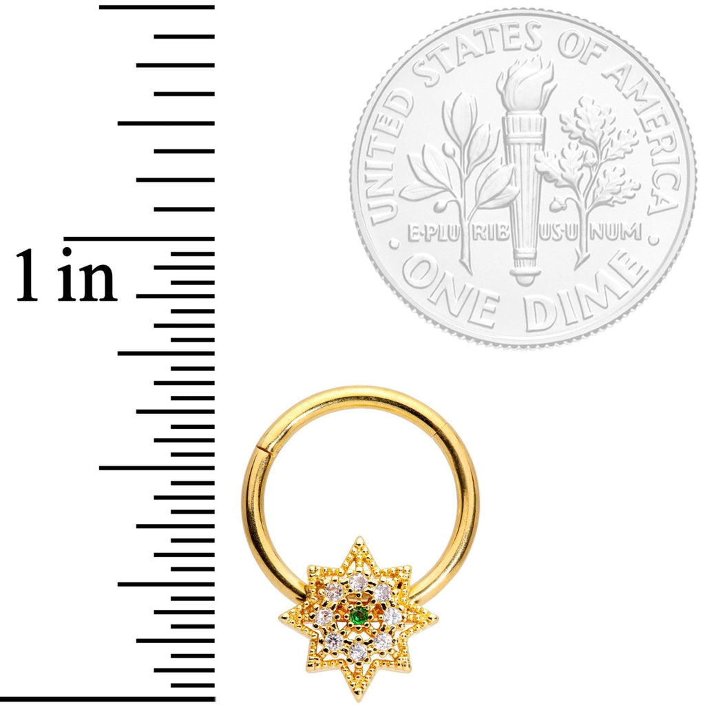 16G 3/8 Clear CZ Gem Gold Tone Octagon Hinged Segment Ring