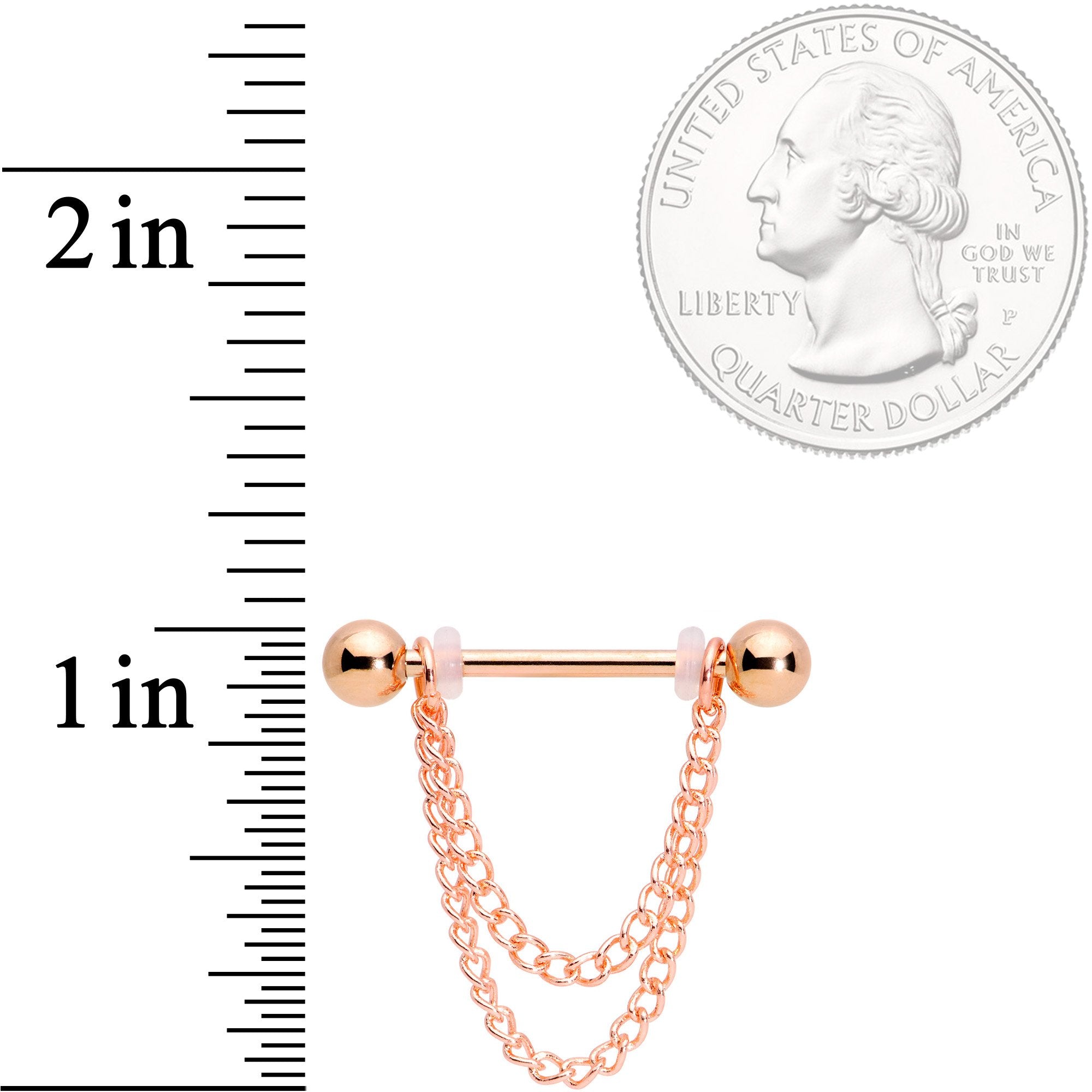 14G Rose Gold Tone Chain Dangle Nipple Ring Set