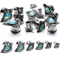 Green Gem Fleur De Lis Double Flare Plug Set Sizes 6mm to 16mm