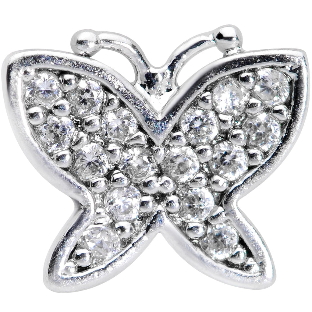 16G 5/16 Clear CZ Gem Spring Butterfly Labret Monroe Tragus