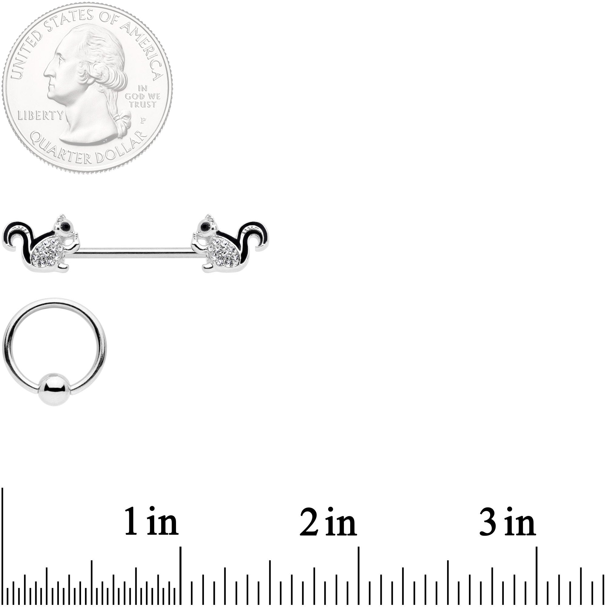 14G Clear Gem Squirrel BCR Barbell Nipple Ring Set of 4