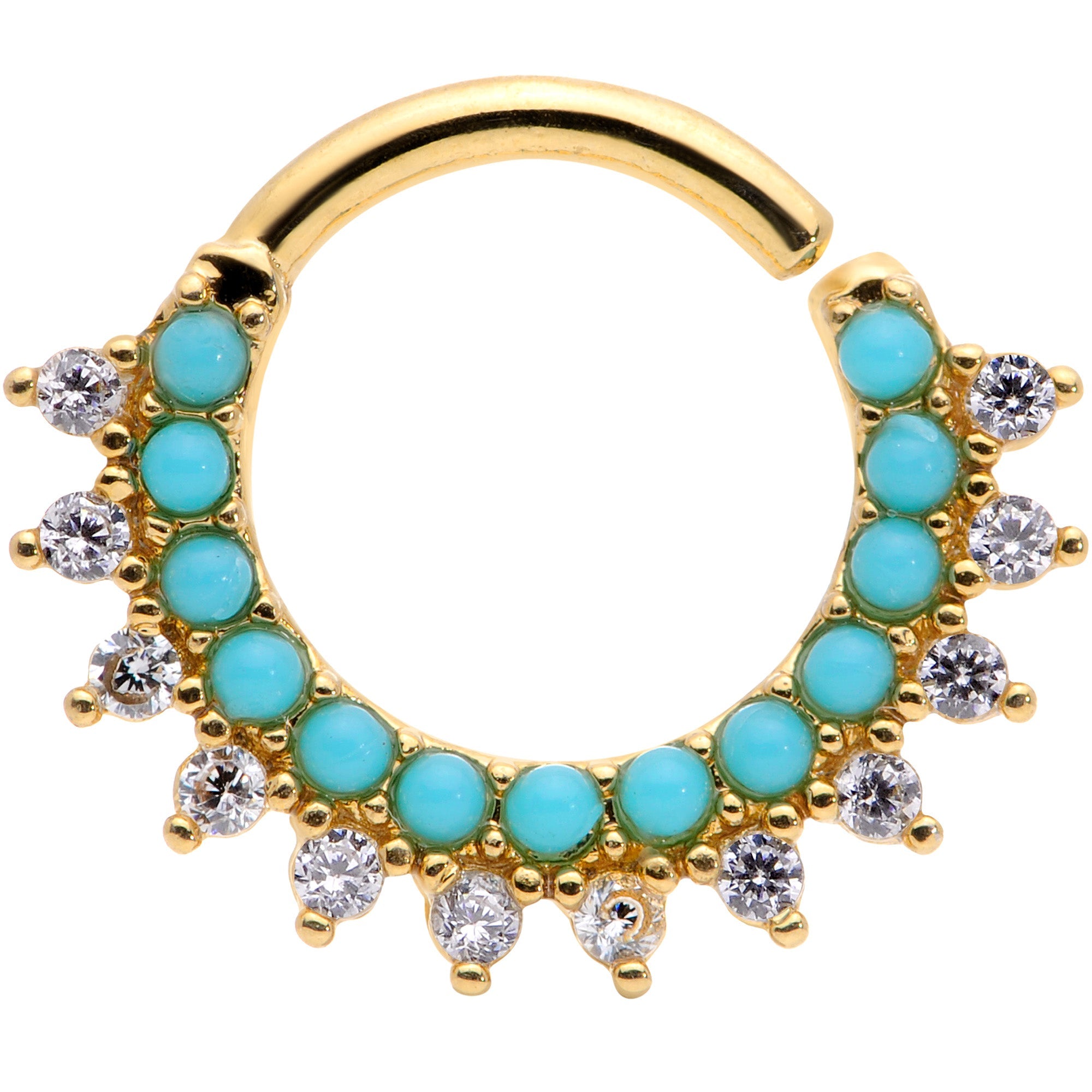 16G 5/16 Turquoise Gold Tone Western CZ Bendable Daith Cartilage