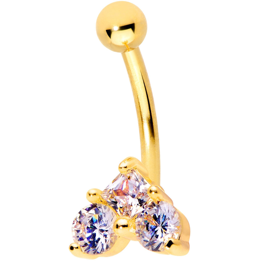 16G 5/16 Clear Gem Trio Gold Tone Heart Curved Eyebrow Ring