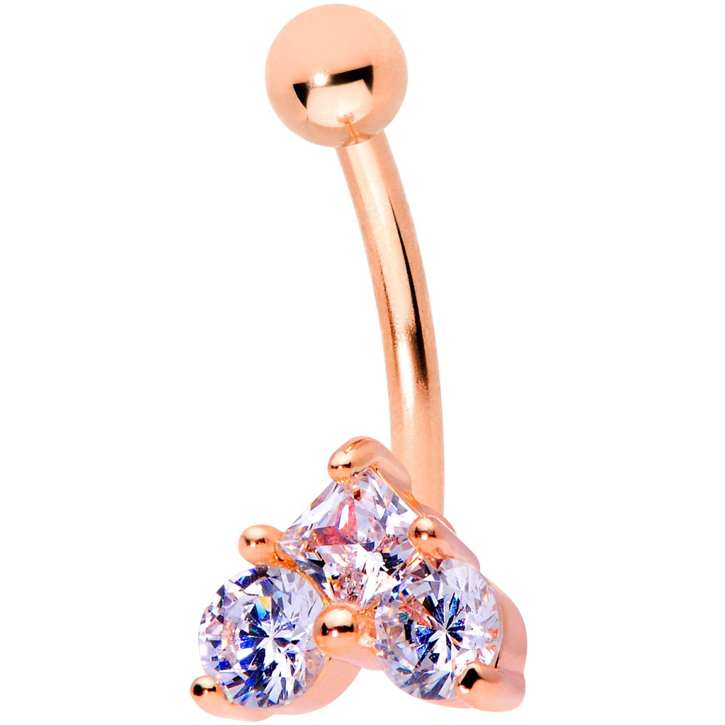 16G 5/16 Clear Gem Trio Rose Gold Tone Heart Curved Eyebrow Ring