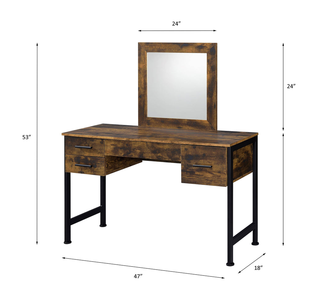 Juvanth Rustic Oak & Black Finish Vanity Desk & Mirror