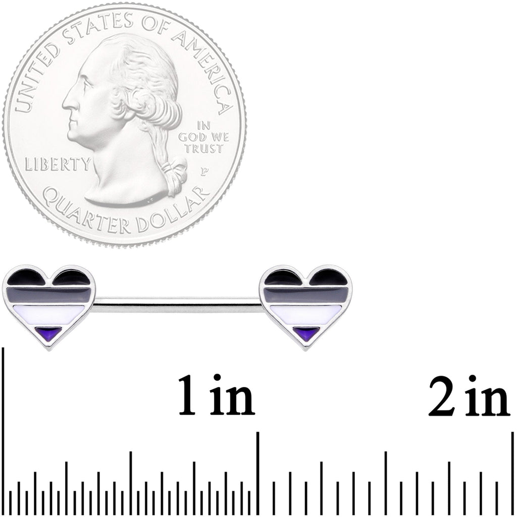 14G Black Grey White Asexual Pride Heart Barbell Nipple Ring Set