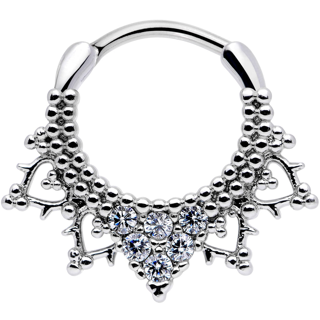16G 3/8 Clear CZ Gem Triangle Ornate Septum Clicker