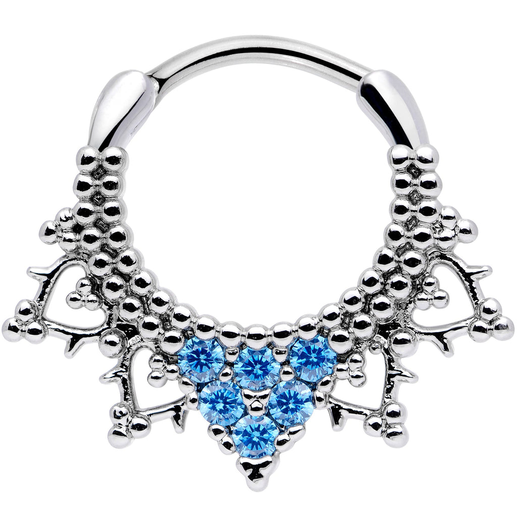 16G 3/8 Aqua CZ Gem Triangle Ornate Septum Clicker