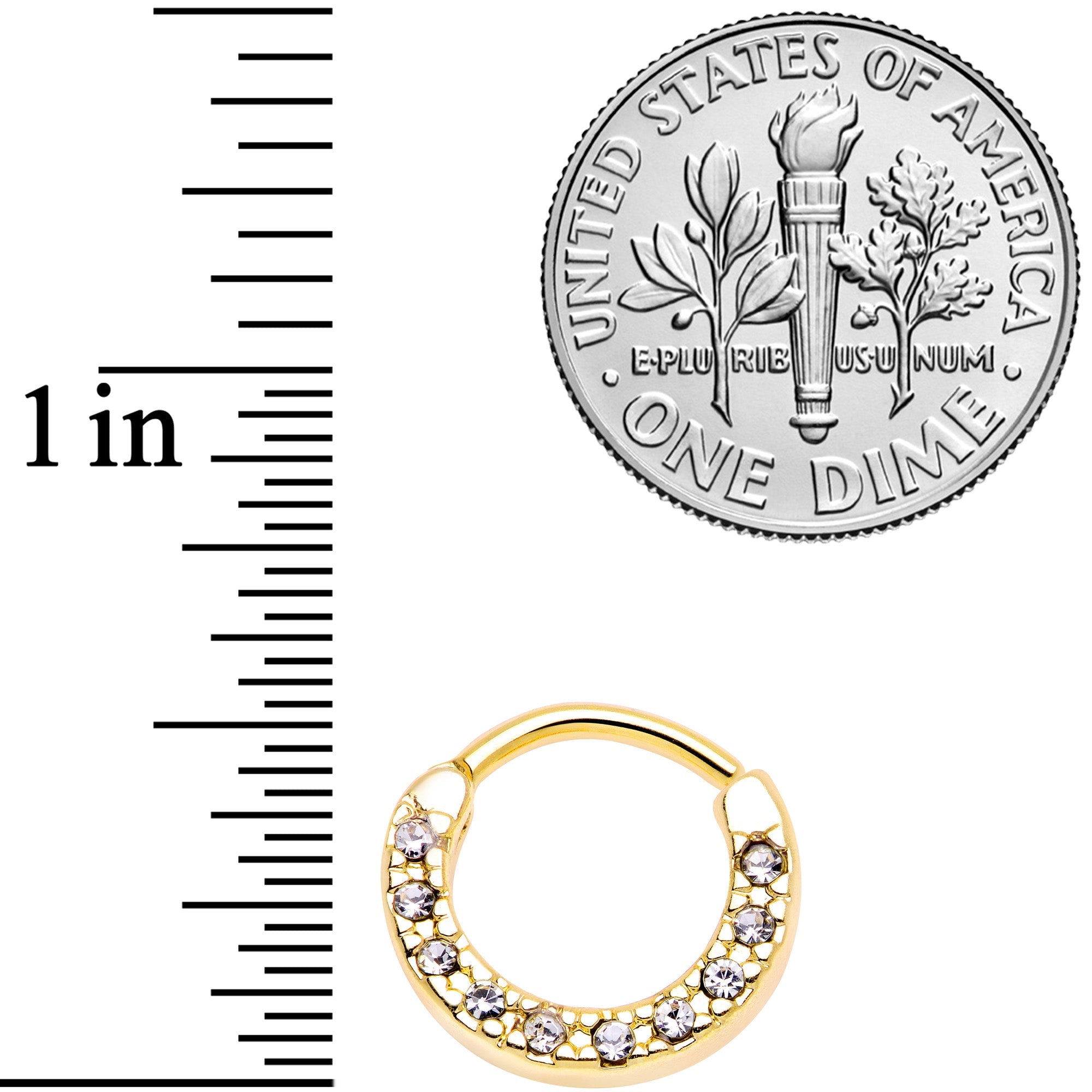 16G 5/16 Clear Gem Gold Tone Paved Cartilage Clicker