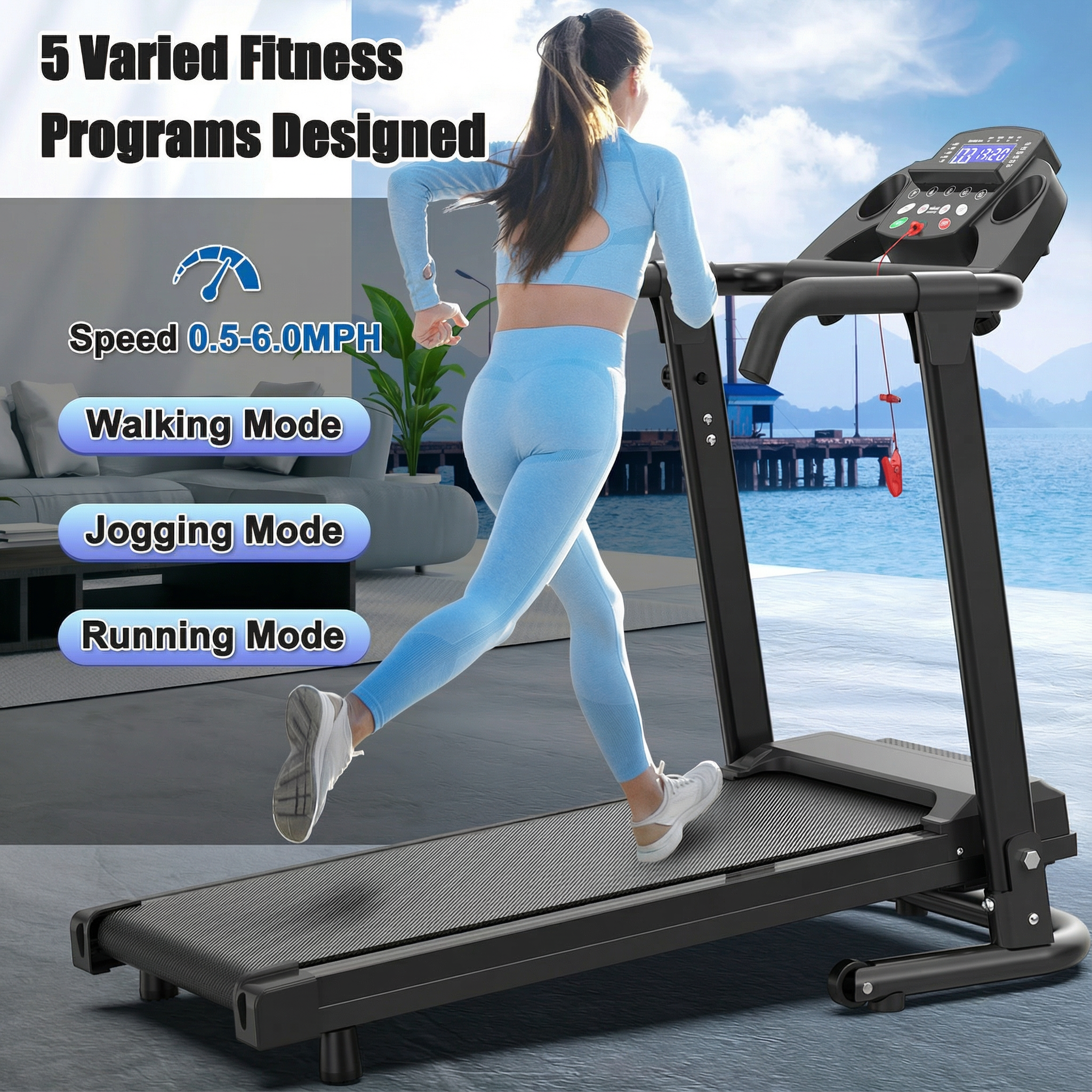 Foldable Treadmill for Home, 2.5HP Portable Treadmill with Handles, 300 lbs Capacity, APP Control & LED Display - Folding Walking Pad for Fitness